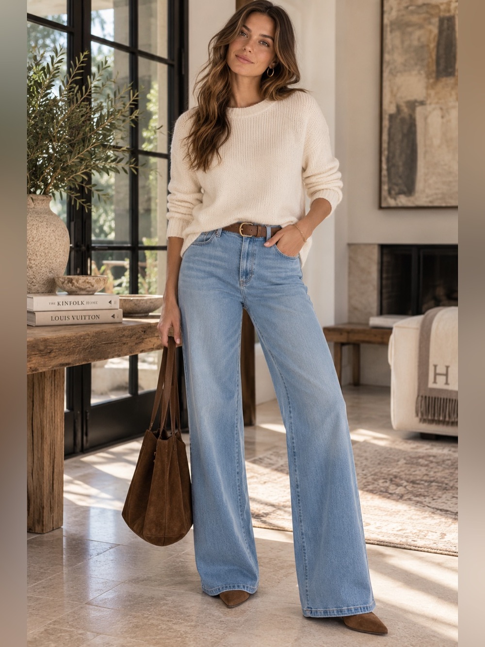 PAIGE Genesee Wide Leg Jeans 29 Ethel Light Wash High Rise Stretch Denim